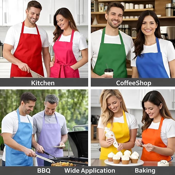 8 Pack Aprons Bulk with Pockets, Unisex Apron with Extra Long Ties for Chef, Cooking Classes, Painting, BBQ - Image 7