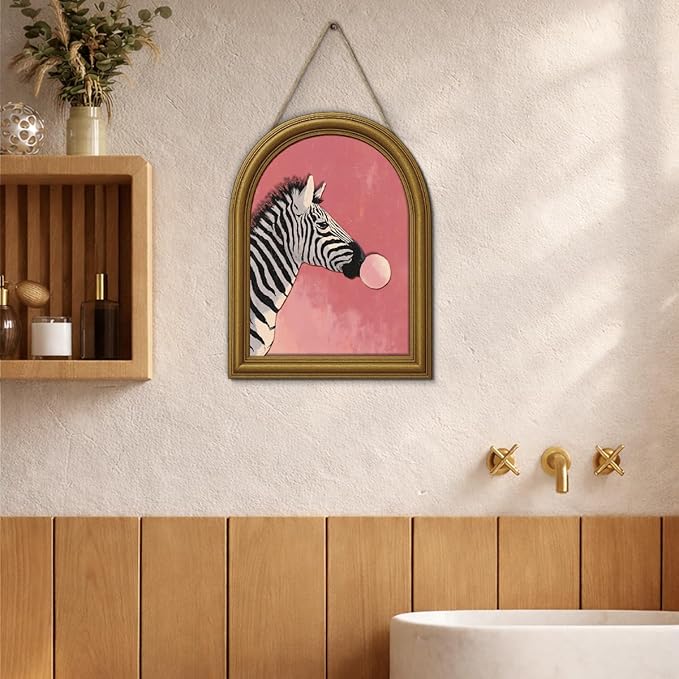 3D Funny Pink Zebra Table Decor Sign, Funky Zebra Bubble Gum Animal Wall Art Sign for Home Bedroom Living Room Desk Wall Shelf Decor 8x10 Inch