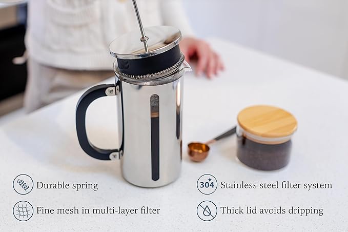 High Borosilicate Glass French Press with 304 Stainless Steel, 1000 ml Capacity - Classic Elegance and Modern Design for Coffee Enthusiasts