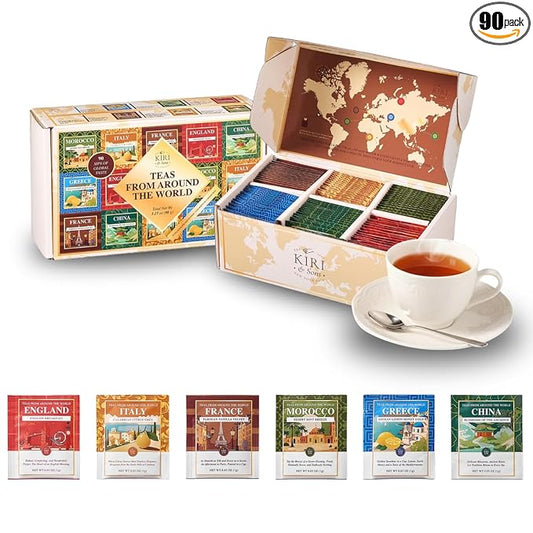 Exotic Teas of the World Gift Set – 90 Count International Tea Bags Variety Pack | Global Sampler Box Featuring England, France, Italy, Morocco, Greece & China | Gourmet Assorted Gift Travel Lovers