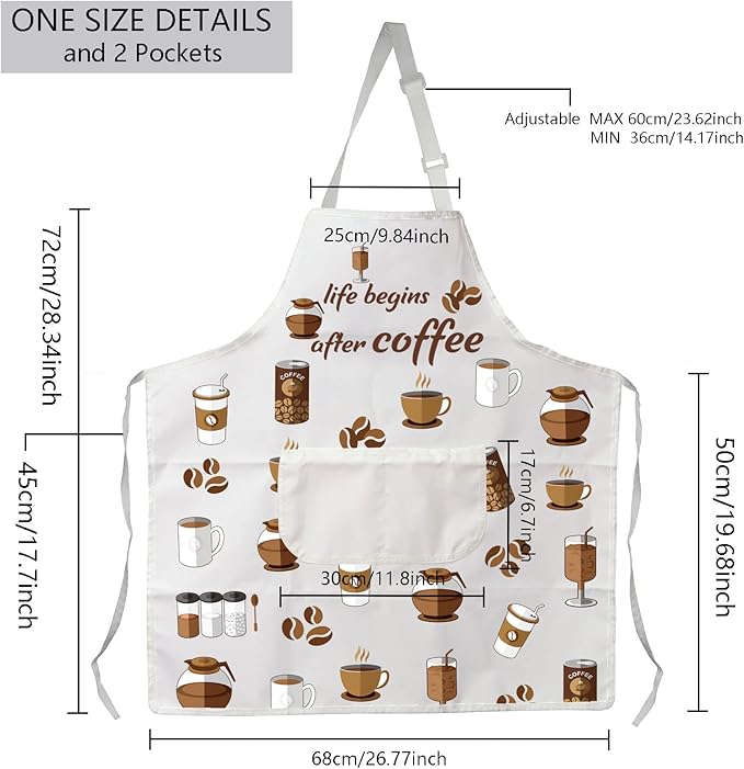 MBMSO Life Begins After Coffee Apron - Barista Gift, Coffee Themed Kitchen Apron