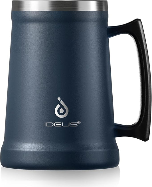 Ideus Insulated Beer Stein, 24/32oz Stainless Steel Double Walled Beer Mug Giant Bar Drinkware Metal Beer Cup with Big Grip Handle (Navy Blue, 24 ounces (710ml))