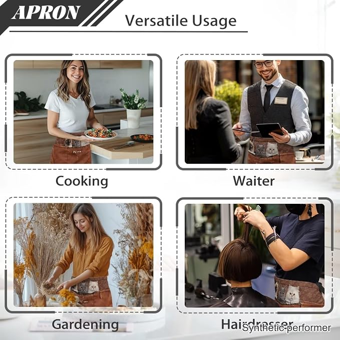 Waist Apron with 3 Pockets Waterproof 13 Inch Short Half Waist Aprons Women Men Server Aprons Waitress Waiter Apron - Image 5