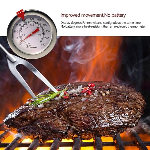 KT THERMO Deep Fry Thermometer with Instant Read,Dial Thermometer（2-Pack）,6" Stainless Steel Stem Meat Cooking Turkey,BBQ,Grill