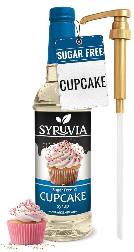 Syruvia Sugar Free Coffee Syrup, Cupcake Flavored Syrup for Drinks, Lattes, and Desserts – 25.4 fl oz, With Pump by SYRUVIA