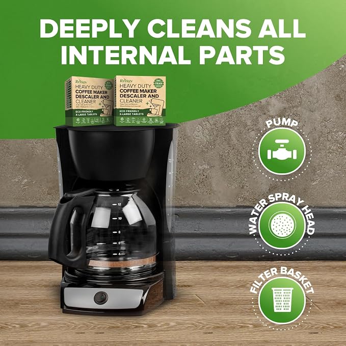 Renuv® Coffee Maker Cleaner & Descaler Tablets, 12 Uses for Keurig, Ninja, Breville, Delonghi, Nespresso, Miele, Jura, Mr Coffee, Cuisinart Descaling Solution for Coffee Pot Maker & Espresso Machines - Image 2