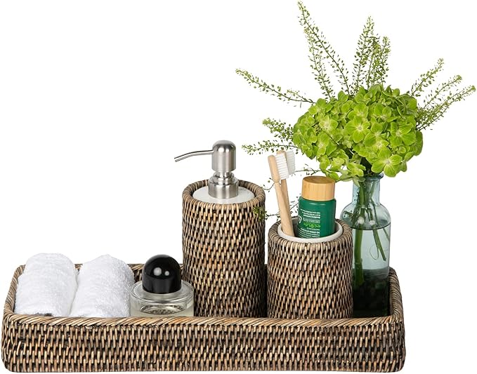 La Jolla Elongated Rattan Vanity Tray (Black-Wash)