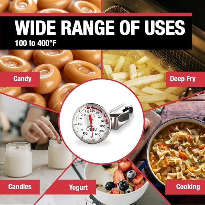 CDN ProAccurate Candy & Deep Fry Thermometer | Insta-Read 7" Stem | NSF Certified | 100–400°F Range | For Candy, Sugar, Oil, Deep Frying, Roasts, Poultry | Adjustable Pot Clip | IRXL400