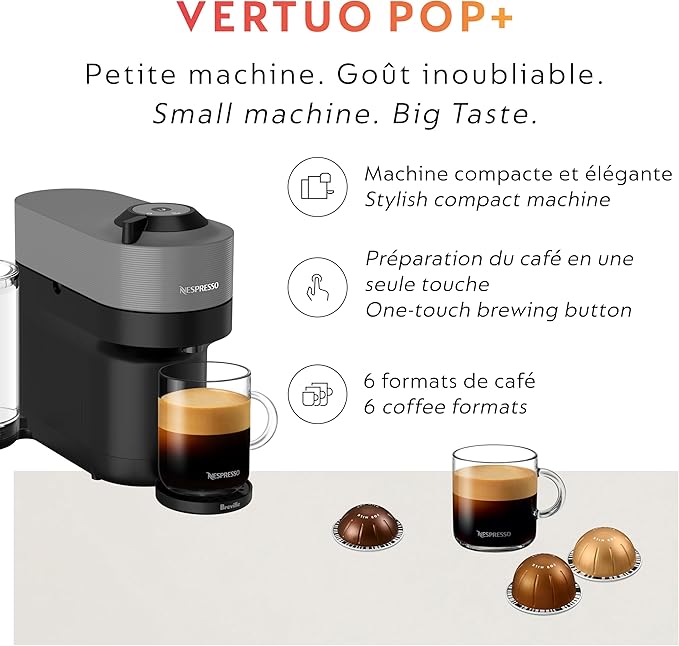 Nespresso Vertuo Pop+ Coffee and Espresso Maker by Breville, Dark Grey