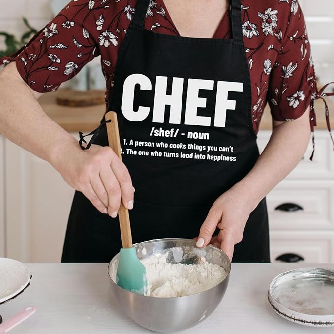Chef Aprons for Men Women with Pockets, Kitchen Apron for Cooking Grilling Gifts for Dad Mom Birthday Christmas - Image 4