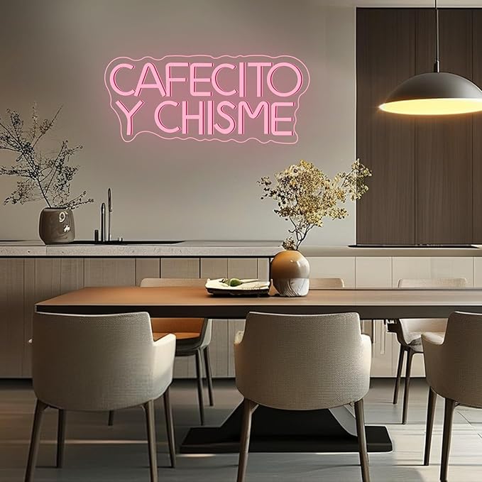 Cafecito Y Chisme Neon Sign for Wall Decor Dimmable Cafecito Y Chisme Sign Mexican Gifts Led Neon Light Sign for Bedroom Coffee Lover Gifts Home Kitchen Decoration