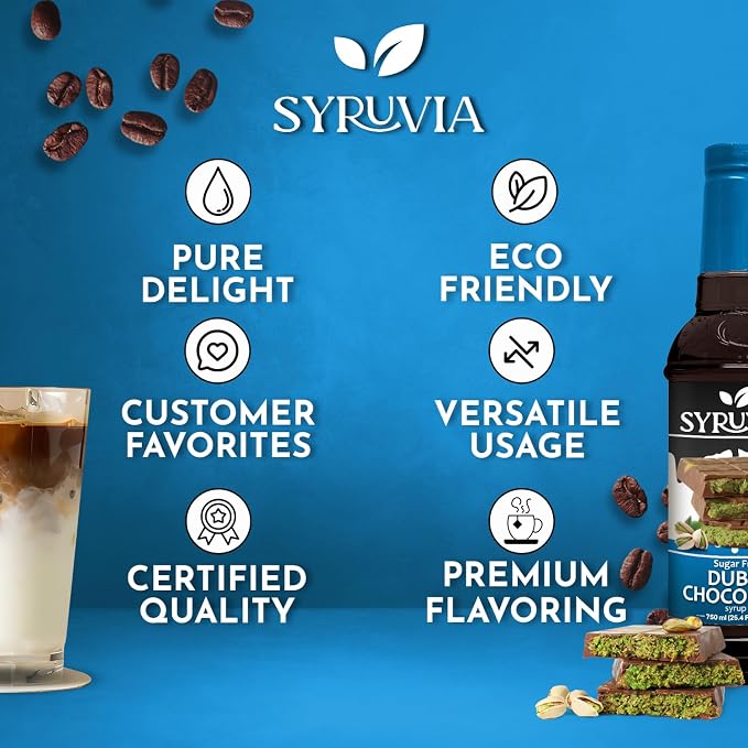 Syruvia Sugar Free Coffee Syrup, Dubai Chocolate Flavored Syrup for Drinks, Lattes, and Desserts – 25.4 fl oz, With Pump - Image 5