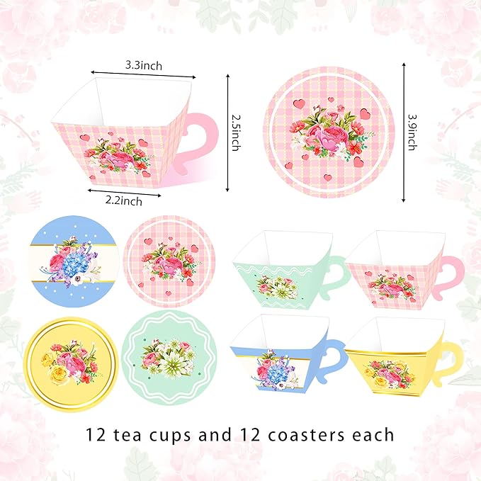 LaVenty 24PCS Vintage Floral Tea Party Tea Cups and Saucer Sets Tea Party Centerpiece
