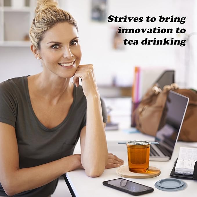 Tea Infuser for Loose Leaf Tea, Extra Fine 304 Stainless Steel Tea Strainer Stepper with Heat-Resistant Silicone Handles and Lid, Large Capacity Tea Basket Filter for Mug, Cup (Silver)