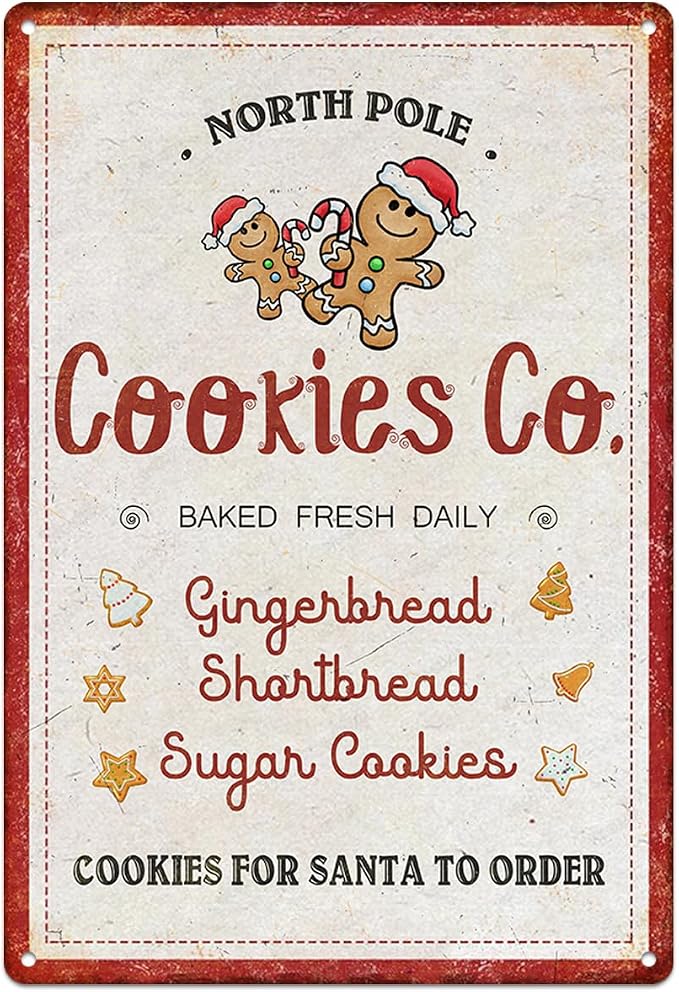 Christmas Signs Home Decor Vintage Art Poster Metal Hanging Plaque Kitchen Cafe Bar Farmhouse Porch Yard Outdoor Indoor Decorations Funny Xmas Gift 8X12 Inch (Cookies Co. Gingerbread Sign) by WEGUZIX