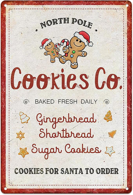 Christmas Signs Home Decor Vintage Art Poster Metal Hanging Plaque Kitchen Cafe Bar Farmhouse Porch Yard Outdoor Indoor Decorations Funny Xmas Gift 8X12 Inch (Cookies Co. Gingerbread Sign) by WEGUZIX