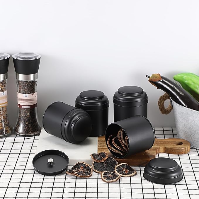 JUXYES 12 Pack Tea Tins Canister with Airtight Double Lids, 8 fl oz Loose Leaf Tea Storage Airtight Kitchen Canisters Tins Can Box for Storage Loose Tea Coffee Herbs and Spices, Black
