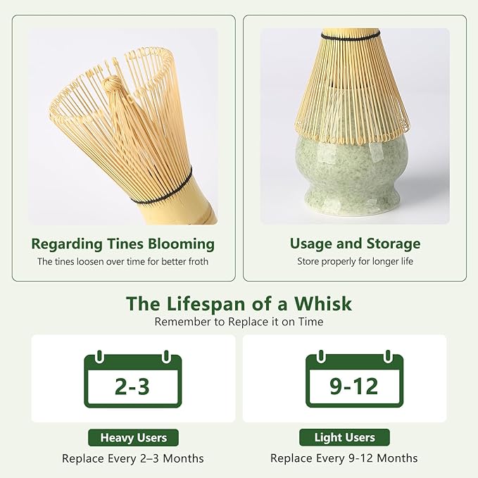 Matcha Whisk Set 11 Pcs - Japanese Matcha Kit with Bamboo Chasen, Ceramic Bowl with Spout, Scoop, Sifter, Towel - Tea Ceremony Gifts for Matcha Lovers, Christmas, Beginners, Birthday (Green)