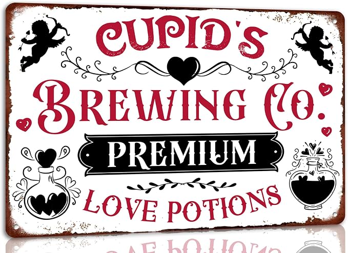 Cupid's Brewing Love Potions Metal Tin Sign Valentine's Day Sign Retro Vintage Wall Art Kitchen Cafe Home Wall Decor Plaque Poster 8x12 Inch by Unknown