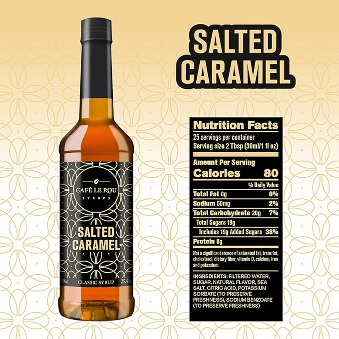 Café Le Rou Coffee Syrup Variety 5-Pack- 25.4 oz Vanilla, French Vanilla, Caramel, Salted Caramel, Hazelnut, *Includes 5 Syrup Pumps*, Flavoring Syrup for Coffee, Tea and Espresso