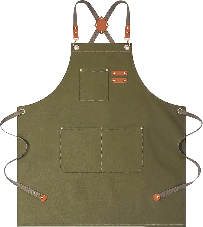AFUN Aprons for Women Men with Large Pockets, 12-Ounce Cotton Canvas Cross Back Apron by BringYouaFun