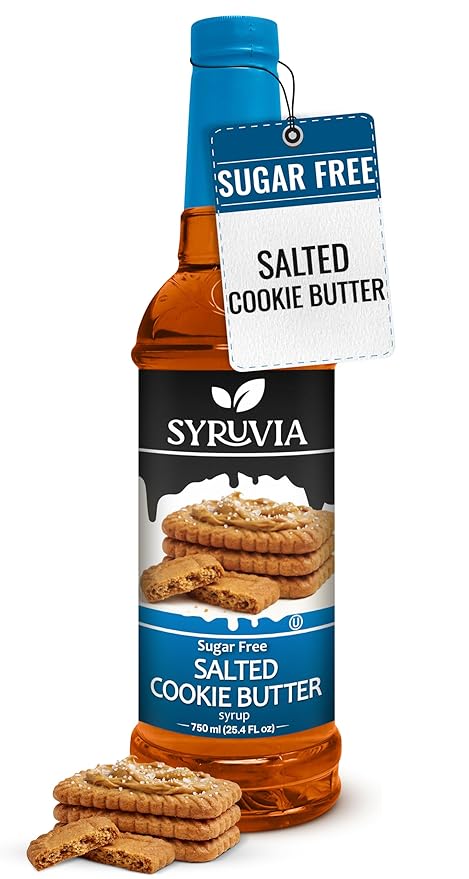 Syruvia Sugar Free Coffee Syrup, Salted Cookie Butter Flavored Syrup for Drinks, Lattes and Desserts – 25.4 fl oz