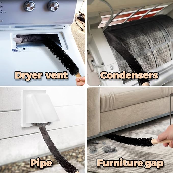 Holikme Dryer Vent Cleaner Kit 2 Pack - Household Cleaning Supplies,Long Flexible Refrigerator Coil Brush Radiator Brush,Dryer Lint Brush Home Essentials for Lint Trap Dust Vacuum Brush - Image 4