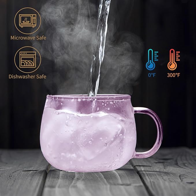 11oz Pink Glass Tea Cup with Infuser and Lid– Versatile and Elegant Gift for Women, Perfect for Loose Leaf Tea and Other Beverages.
