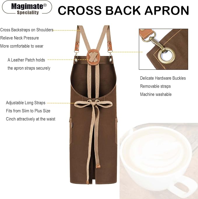 Chef Apron with Cross Back Straps for Men Women, Cotton Canvas Apron for Artists Painting, Kitchen Cooking - Image 4