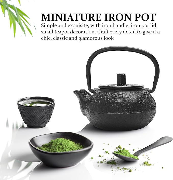 50ml(1.7oz) Mini Cast Iron Teapot, Imitation Japanese Kettle with Copper Handle and Bamboo Root Beam, Perfect for Home Tea and Coffee Serveware Decoration - Mini size only – fits in your palm