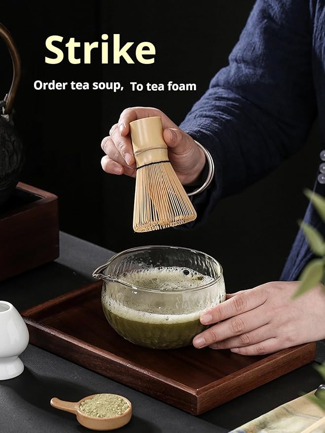 Japanese Style Matcha Tea Ceremony Bowl, Glass with Pouring Spout, 400ml 13.5 oz, Textured Design, Matcha Bowls,Salad Porridge Juice Bowl Cup(Textured Glass)