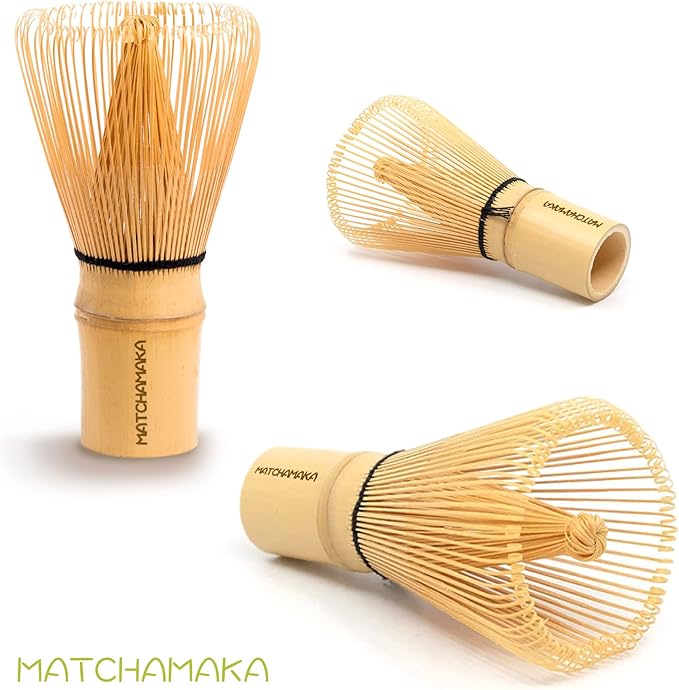 Matcha Whisk - Bamboo Whisk for Matcha Powder, MATCHAMAKA Handcrafted Organic Traditional Japanese Chasen, 80-Prong Matcha Stirrer Wisk Mixer Brush for Authentic Tea Preparation