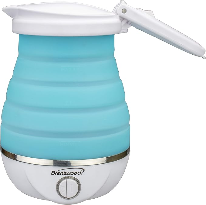 Brentwood KT-1508BL Dual Voltage 120/220 Volt Collapsible-Travel Kettle, 0.8 Liter, Blue