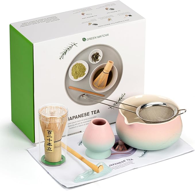 Matcha Whisk Set with Ceramic Matcha Bowl-7PCS, Matcha Kit Gifts for Tea Lovers Valentine's Day,Birthday Gift for Women Men Friend,Home Kitchen Decor