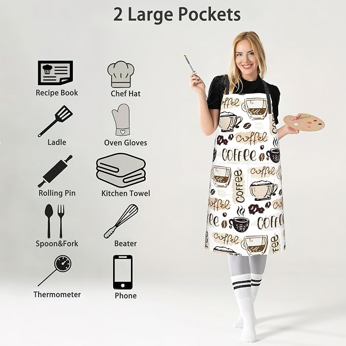 Apron, Stocking Stuffers Bib Apron with Adjustable Neck for Women, Suitable for Home Kitchen Cooking Apron - Image 4