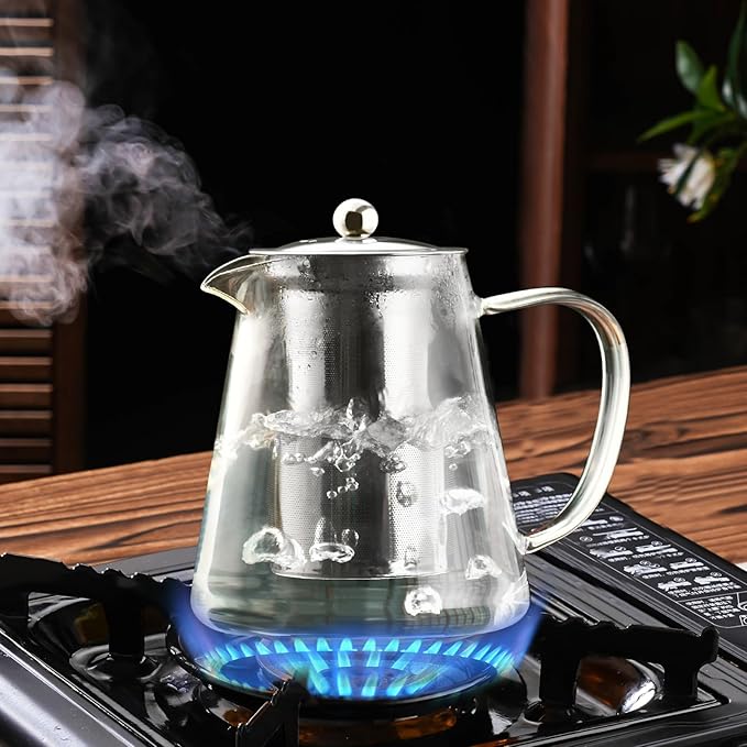 Glass Teapot 18.6oz/550ml, Tea Pot with Removable Infusers for Loose Tea, Borosilicate Glass Tea Kettle Tea Maker Stovetop for Camping, Tea Infuser for Loose Leaf Tea Travel