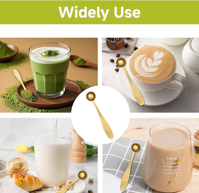 Golden Stainless Steel Matcha Measuring Spoon 1 Gram (1/2 Teaspoon) - Precise Scoop For Matcha Green Tea Powder, Coffee & Baking, Essential Matcha Accessories For Kitchen Use