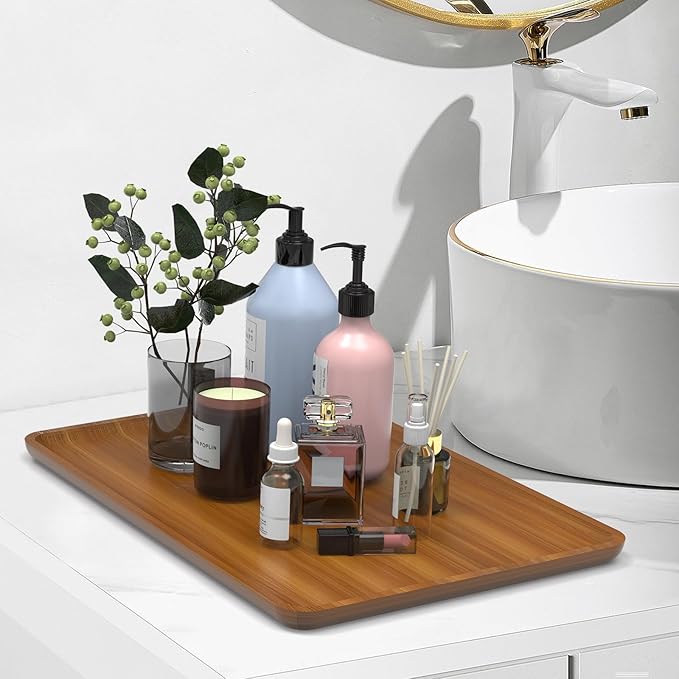Bamboo Vanity Tray, Decorative Tray for Counter, Coffee Table, Kitchen, Bedroom (Large)