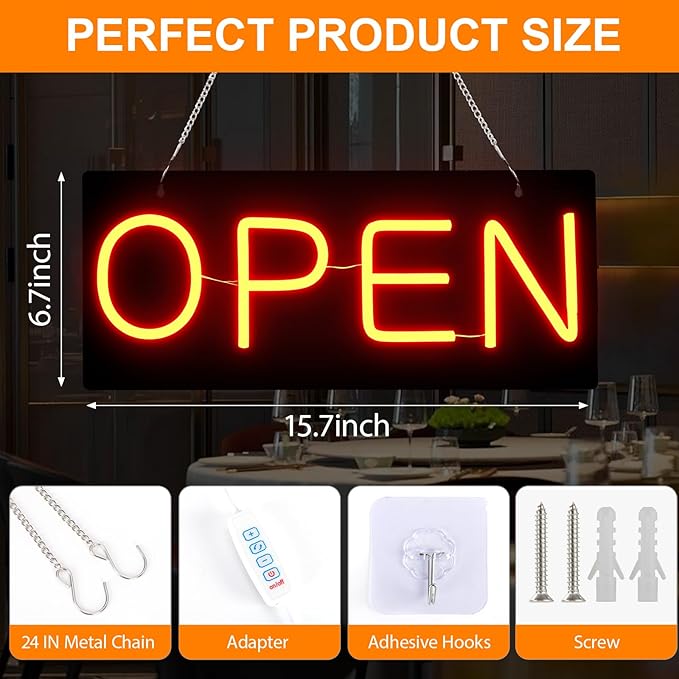 Led Open Signs for Business,Open and Close Double sided Witching,Powered by 5V USB, And Adjustable Bright,Neon Sign for Storefront Window Glass Door Shop Store Florists Bar 15.7'' X 7''