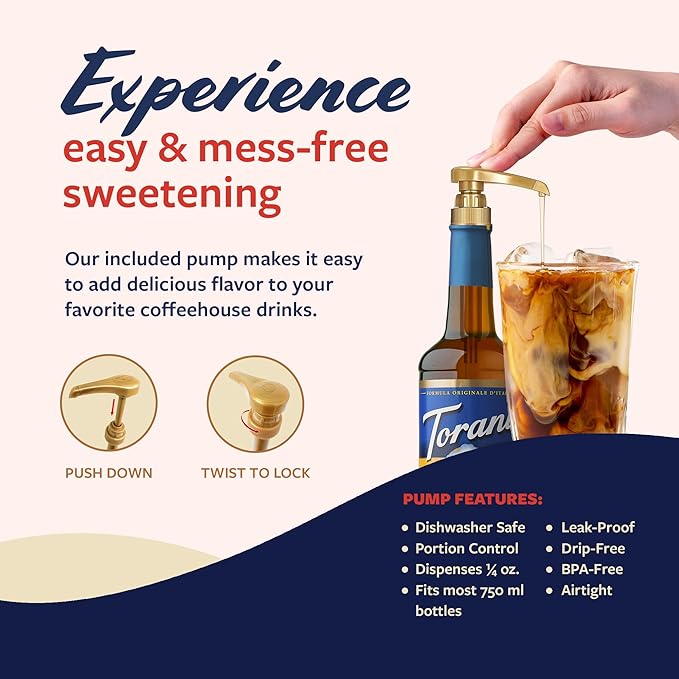 Torani Sugar Free Coffee Syrup, Brown Sugar Cinnamon Flavored Syrup for Drinks, Zero Calorie, Pump Included, 25.4 Fl Oz