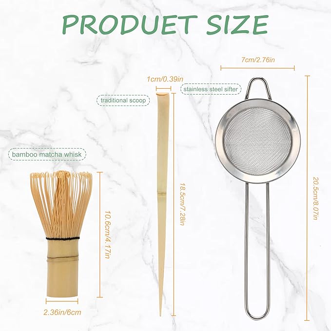 Matcha Whisk Set,Bamboo Matcha Whisk (Chasen),Traditional Scoop (Chashaku),Stainless Steel Sifter,Japanese Tea Tools For Ceremony