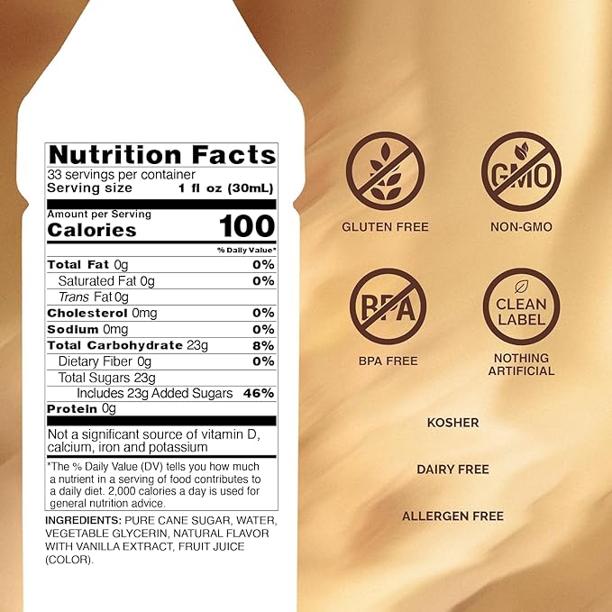 Monin - French Vanilla Syrup with Monin BPA Free Pump, Boxed, Versatile Flavor, Natural Flavors, Great for Coffees, Cocktails, Shakes, and Kids Drinks, Non-GMO, Gluten-Free (1 Liter, 4-Pack)