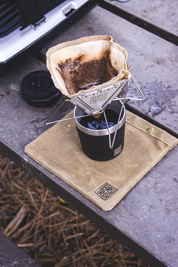 Planetary Design BruTrek Collapsible Pour Over Camping Coffee Maker - Stainless Steel Pour Over, Reusable Cotton CoffeeSock Filters, Canvas Carrying Bag, Compact, Lightweight Design