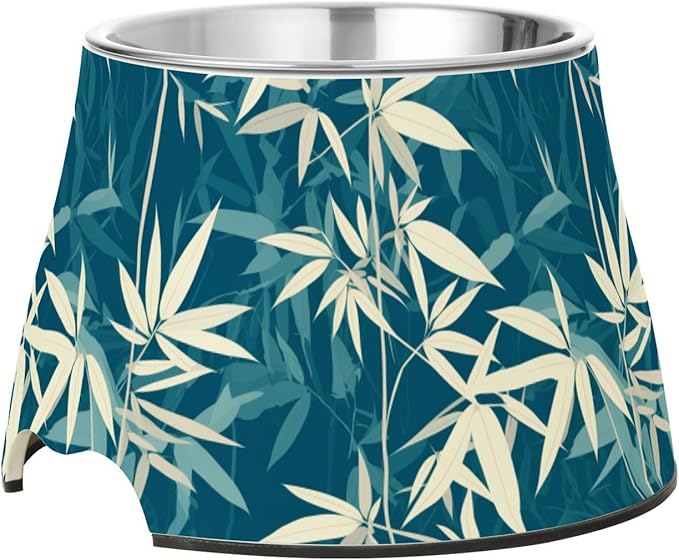 Teal bamboos White Dogs Feeding Bowls Non Skid Stainless Steel Raised Cat Bowls for Slow Feed Dogs Whisker Relief