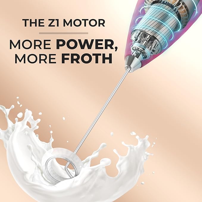 Zulay Kitchen Powerful Milk Frother Wand With 4 AA Duracell Batteries - Ultra Fast Handheld Drink Mixer - Electric Whisk Foam Maker for Coffee, Lattes, Cappuccino, Matcha & Creamer