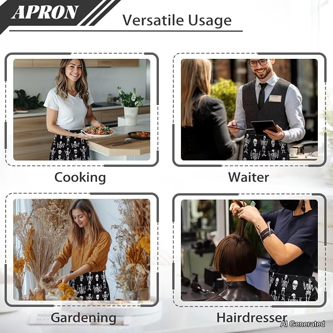 Server Apron with 3 Pockets 13 Inch Short Half Waist Aprons Waterproof Cooking Aprons for Women Men - Image 5