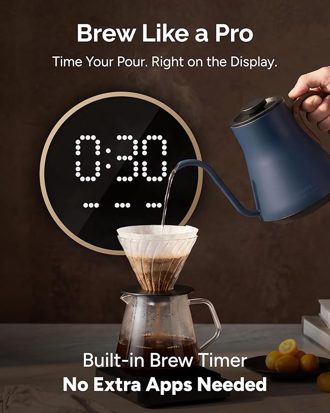 Gooseneck Electric Kettle, ±1℉ Temperature Control, Stainless Steel Inner, Quick Heating, for Pour Over Coffee, Brew Tea, Boil Hot Water, 0.9L (Navy Blue)
