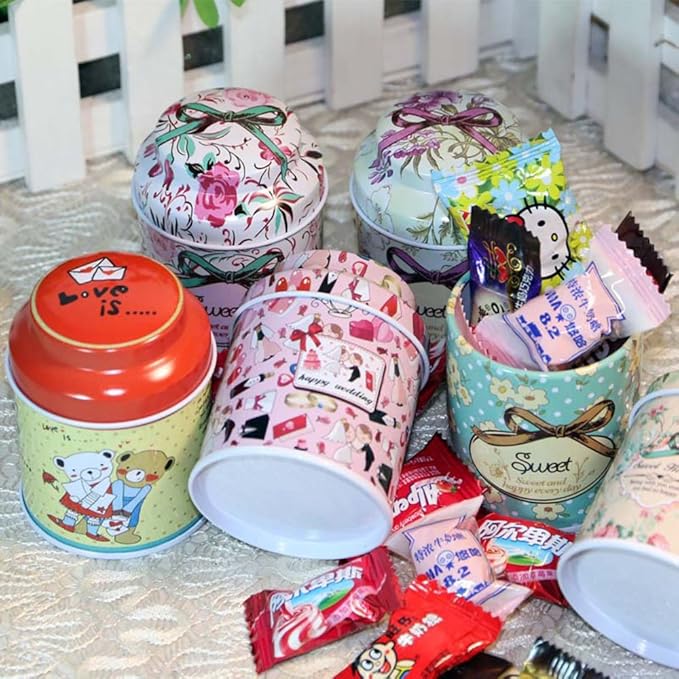 TooGet Elegant Metal Tinplate Empty Tins, Shabby Chic Mini-boxes for DIY Candles, Dry Storage, Spices, Tea, Candy, Party Favors, and Gifts (Cylinder 6-Pack)