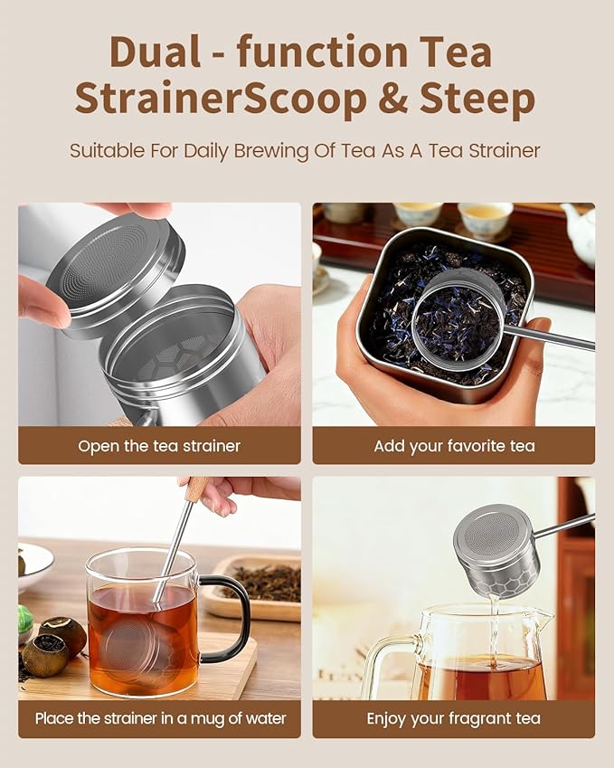 HOUSE AGAIN Tea Infuser for Loose Tea, 2-in-1 Tea Scoop Infuser Extra Fine Mesh Tea Strainers for Loose Tea, 304 Stainless Steel Loose Leaf Steeper, Tea Ball Filter with Handle for Spices, S