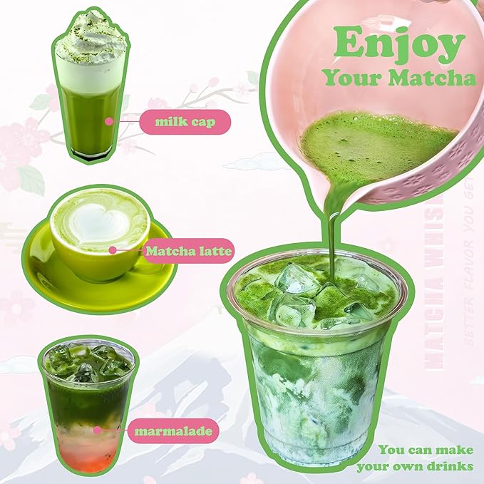 HAVIREST 10 pcs Matcha Whisk Set, Ceramic Bowl and Whisk Stand Spoon Holder Sifter Mat Towel, Japanese Ceremonial Grade Macha Tea Tools Kit, Gift for Women Match Starter Lover (Pink)